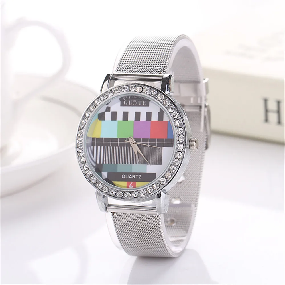 

Women Quartz Watch Luxury TV Screen No Signal Sign Colorful Dial Conceptual Unusual Vintage Female Watches New Ladies Wristwatch