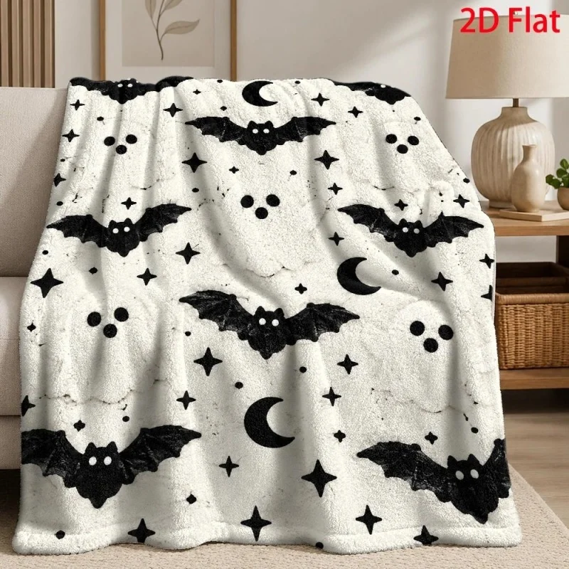 Bat Moon Star Pattern Flannel Throw Blanket,Classic Halloween Themed Art Print Soft Blanket for Couch Bedroom