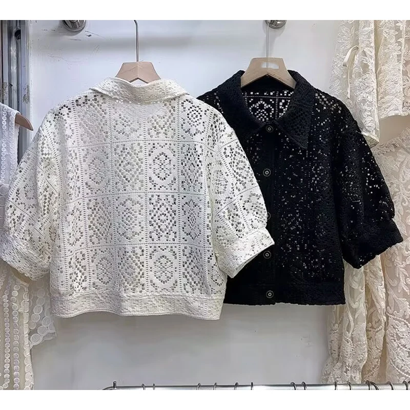 Feminino colarinho ort sve oco irt verão 2025 faion design versátil ort comprimento superior commute sle solto ajuste