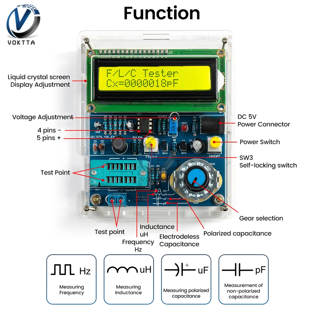 DC5V Digital Multimeter Transistor Tester LCD Resistance Capacitance Meter Tester Frequency Meter USB Triode Inductance Tester