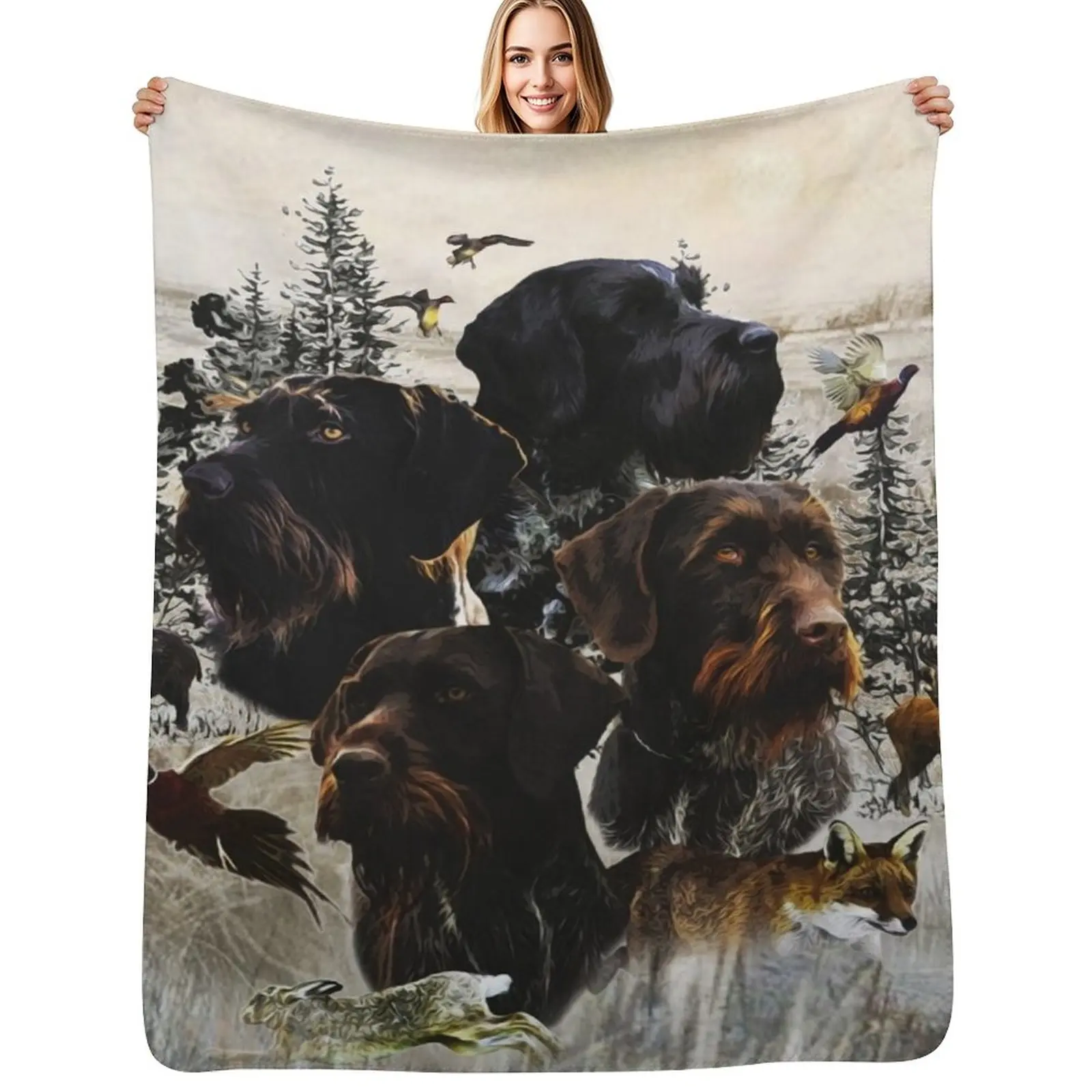 German Wirehaired Pointer , Continental pointing dog Throw Blanket Nap sofa bed Thermal Furry Fashion Sofas Soft Big Blankets