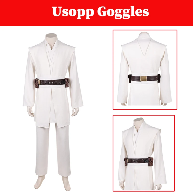 

Movie Space Battle Cosplay Obi Wan White Cosplay Costume Soft Woollen Fabric And Leather For Men Adult Halloween Carnival Outfit