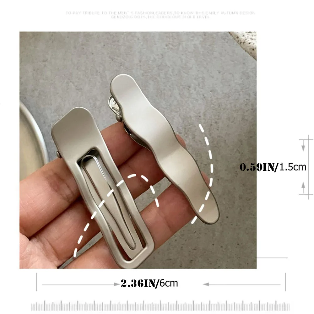 2pcs Silver Color Metal Silver Wave Line Hairclip With Geometric Hollow Alloy Duckbill Clips Side Bangs Female Ladies Hairpins image 6