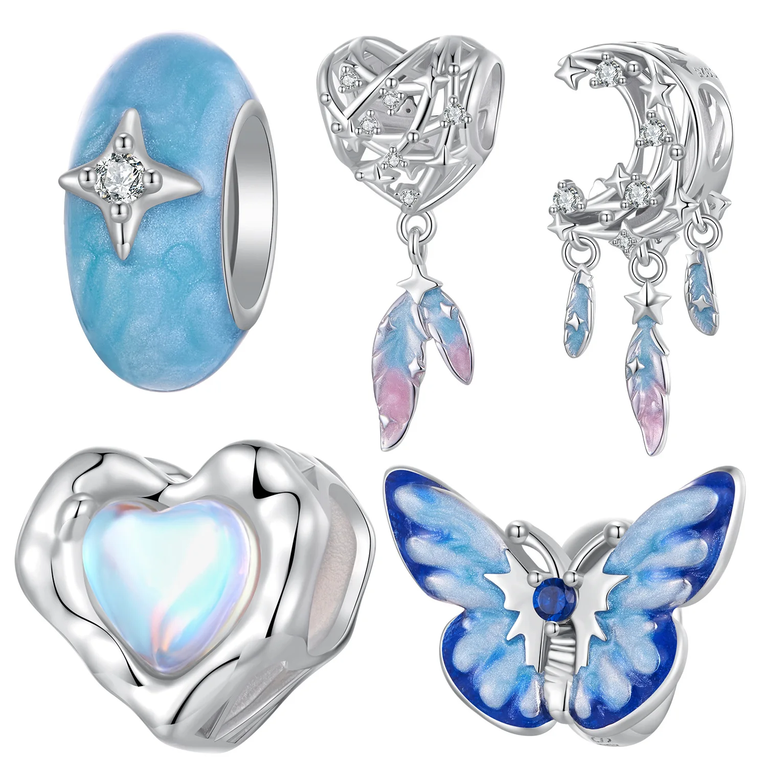 

Новые подвески «Ловец снов», аксессуары для браслетов «сделай сам», стерлинговое серебро s925, ювелирные изделия из бисера, подвеска в виде звезды, реки, луны, бабочки