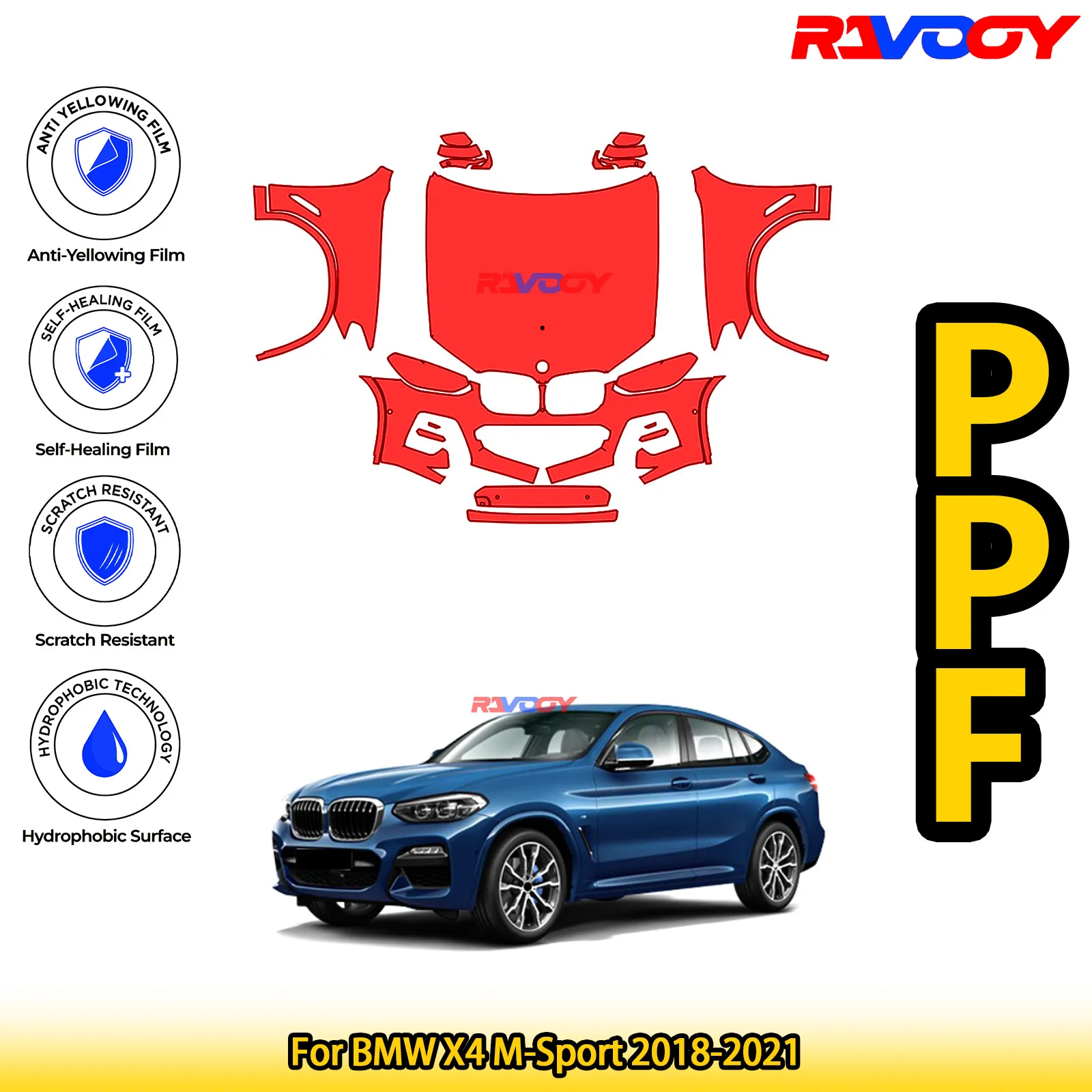 

Для BMW X4 M-Sport 2018-2021 глянцевая матовая черная предварительно вырезанная передняя защитная пленка PPF Kit