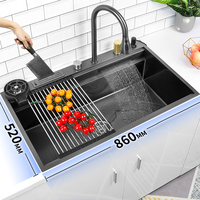 Waterfall Large Single Sink Waterfall Kitchen Wash Vegetable Washbasin Apartment CoffeeStainless Steel Household