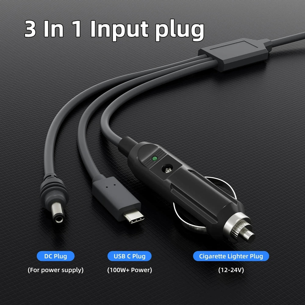 for Starlink Mini 3 in 1 DC Power Cable 10FT 100W USB C 12-24V Cigarette Lighter Plug and DC Male Power Cable Cord