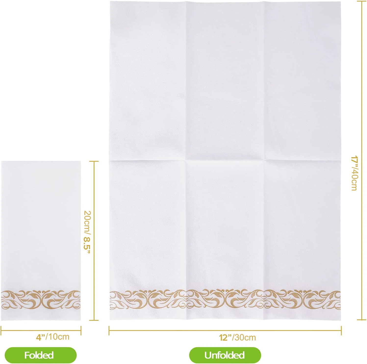 50 Paper Napkins Guest Towels Disposable Linen-Feel 3-ply Dinner Napkins,Gold Soft Absorbent Wedding Party Hand Towels