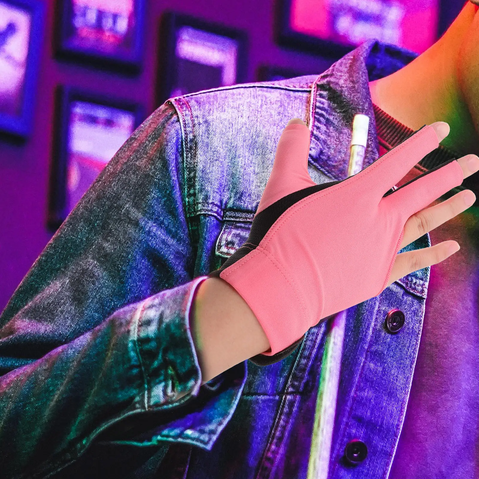 

Finger Glove 3 Finger Anti Slip Breathable Elastic Wrist Billiards Snooker Cue Glove Pain Free Smooth Stroke Peach Blossom S