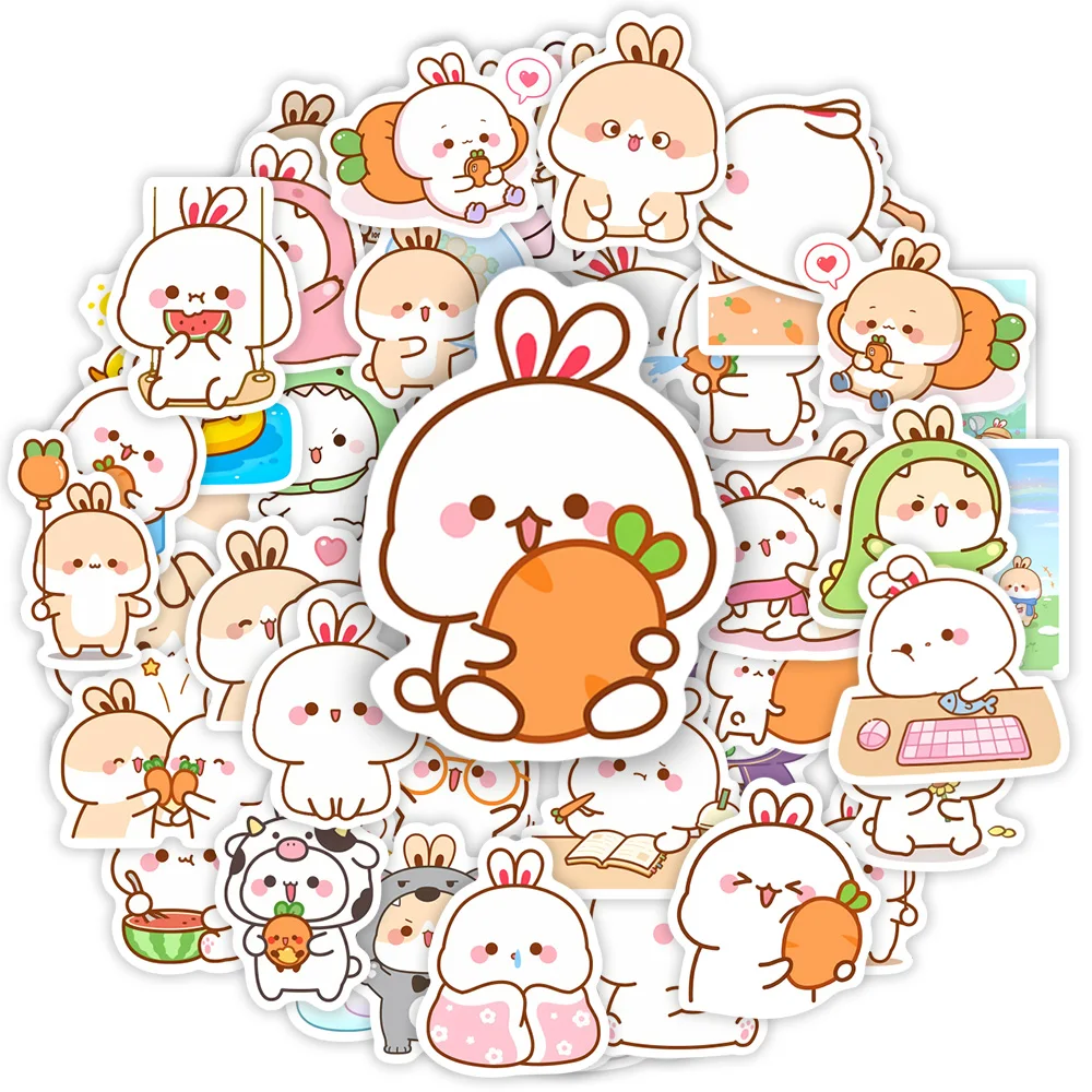 Kawaii Rabbit Couple Stickers Cute Bunny Animal DIY Toy Gift Graffiti Decal for Phone Luggage Laptop Scrapbook Waterproof