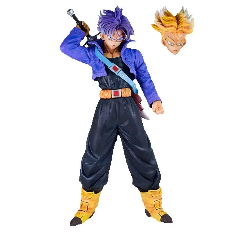 43cm lindo Dragon Ball Anime Super Saiyan Trunks 2 cabezas PVC figura de acción Manga colección de estatuas DBZ modelo niños juguetes regalos de muñecas