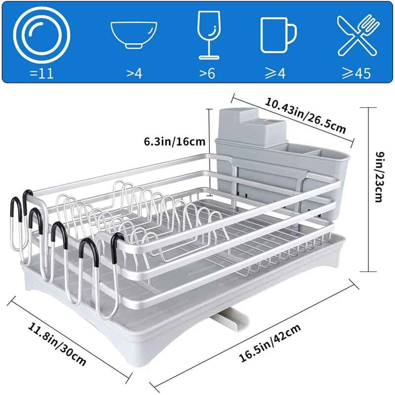 Imagem -05 - Compact Dish Secagem Rack e Drainboard Grupo Rustproof Escorredor Ajustável Giratória Bicos Cinza