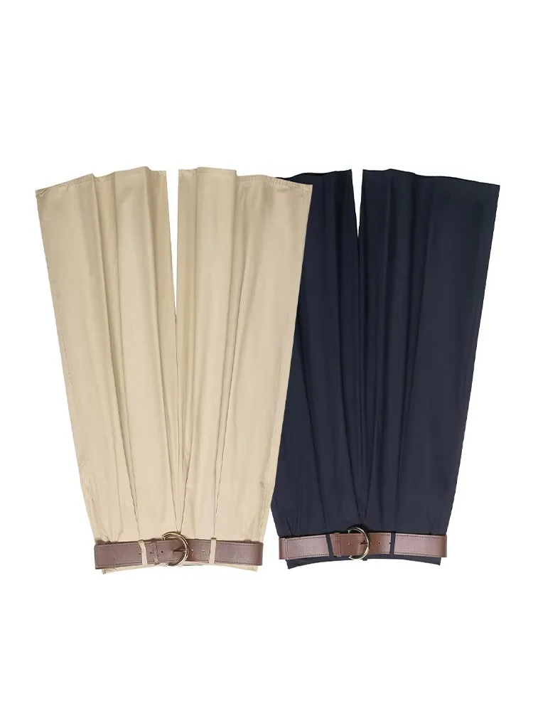 

Женские модные свободные брюки с плиссировкой и поясом, однотонные, широкие, повседневные, универсальные, с боковой молнией, в стиле High Street