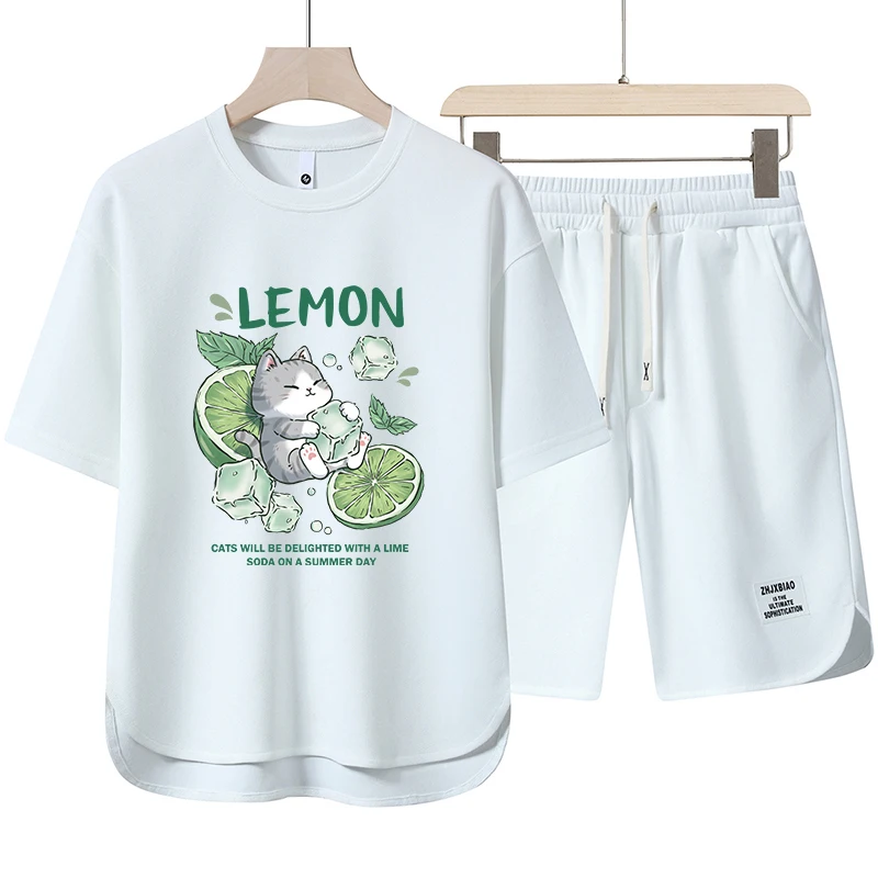 Home Leisure Set Men Trend Short Summer Set JP Cartoon T-shirt Shorts 2 Piece Set Cool Duck Men's Clothing Outdoor Sports Suit