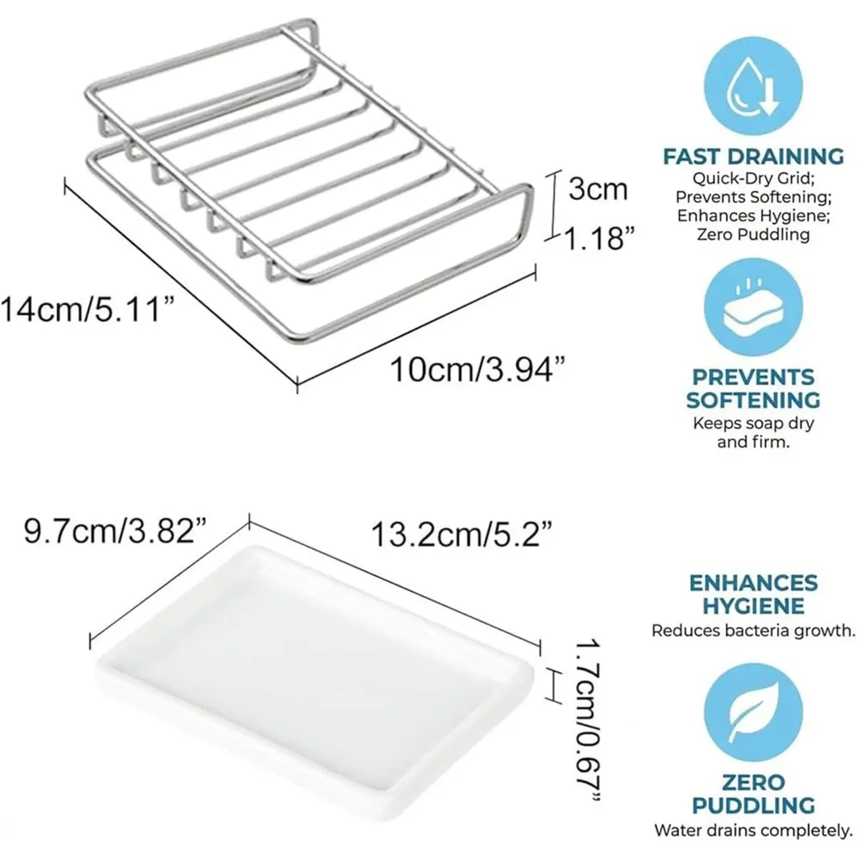 【TODAY-BUY】~@ Soap Dish Stainless Steel Soap Holder with Drip Tray, for Bathroom Shower Kitchen Sink, Non-Slip, Easy Cleaning