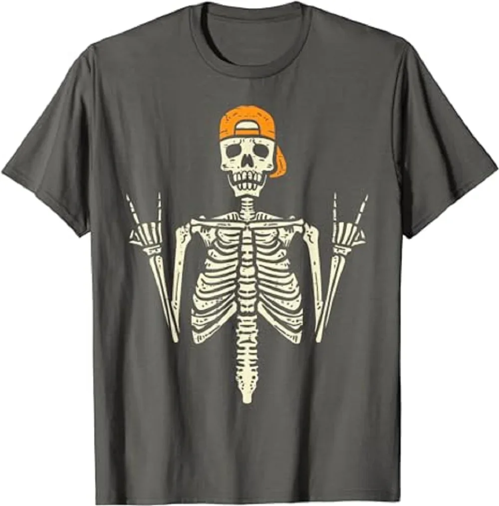 الروك الهيكل العظمي كاب المتزلج بارد هالوين الشرير الصخرة الرجال الفتيان T-shirtCX