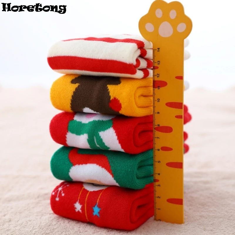 5 Pairs/Lot Kids Christmas Socks Winter Children Warm Thicken Cotton Socks New Year Boys Girls Cute Cartoon Santa Claus Socks