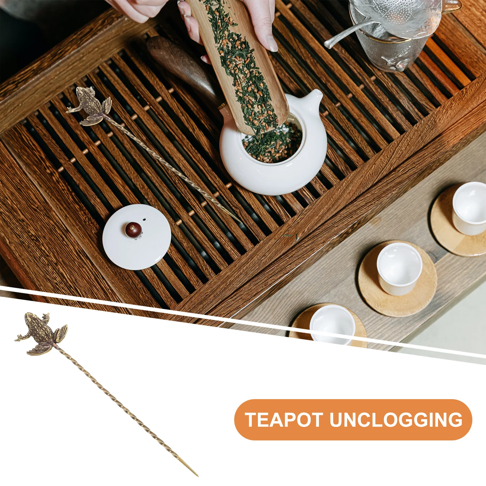 

Vintage Brass Tea Needle Elegant Toad Design Multi Functional Teapot Unclogging Tool Finish Chinese Tea Ceremony