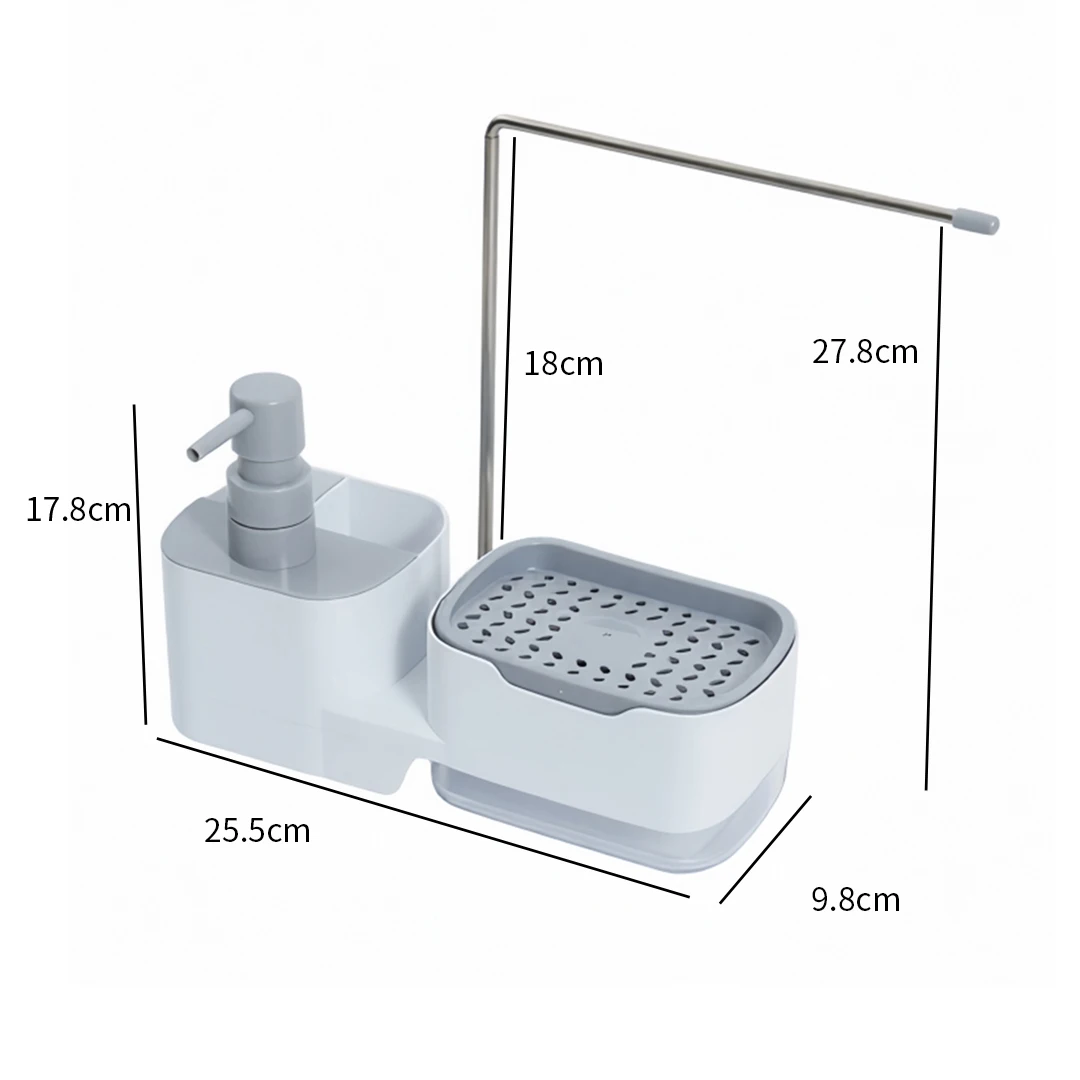 Kitchen Bathroom Soap Dispenser with Drain Tray, Push Down Liquid Soap Dispenser for Dishwashing & Hand Washing, Refillable Pump