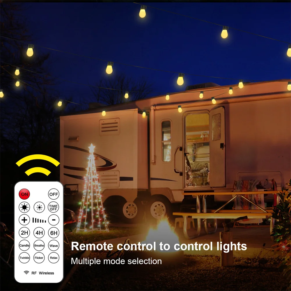 49ft 15 Bulbs Outdoor Waterproof LED String Light with Remote S14 Bulb String Light Decoration Lamp For Garden Indoor Holiday