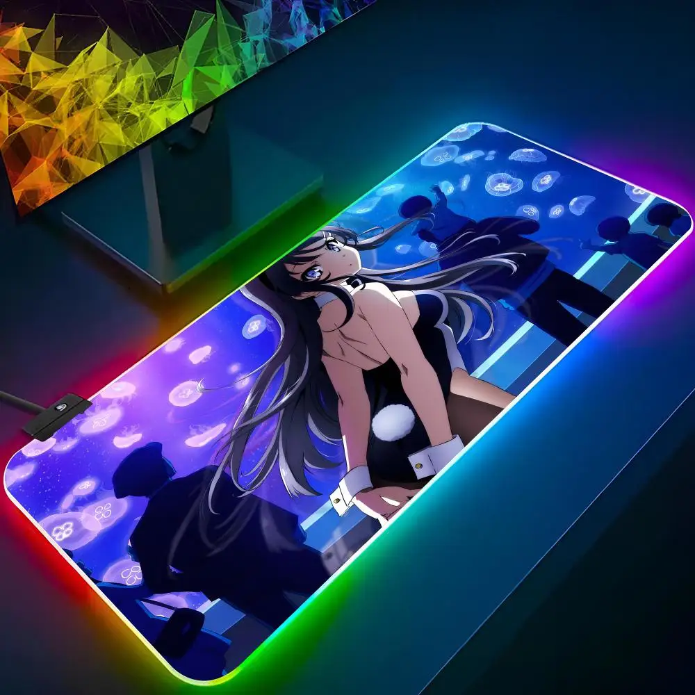 Bunny Girl Sakurajima Mai Mouse Pad Xxl Laptop Mat Gaming Rgb Mousepad Backlit Keyboard Gamer xxl Girl Table Pads Deskpad