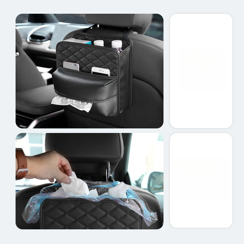 2 In 1 Car Seat Back Storage Bag Multifunctional Car Headrest Hanging Organizer Tissue Box Holder Auto Interior Accessories - view 3