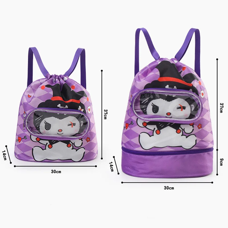 Cute Cartoon Children's Kuromi Printed Swimming Bag Large Capacity Beach Pool Waterproof Storage Bag Dry Wet Separation Backpack