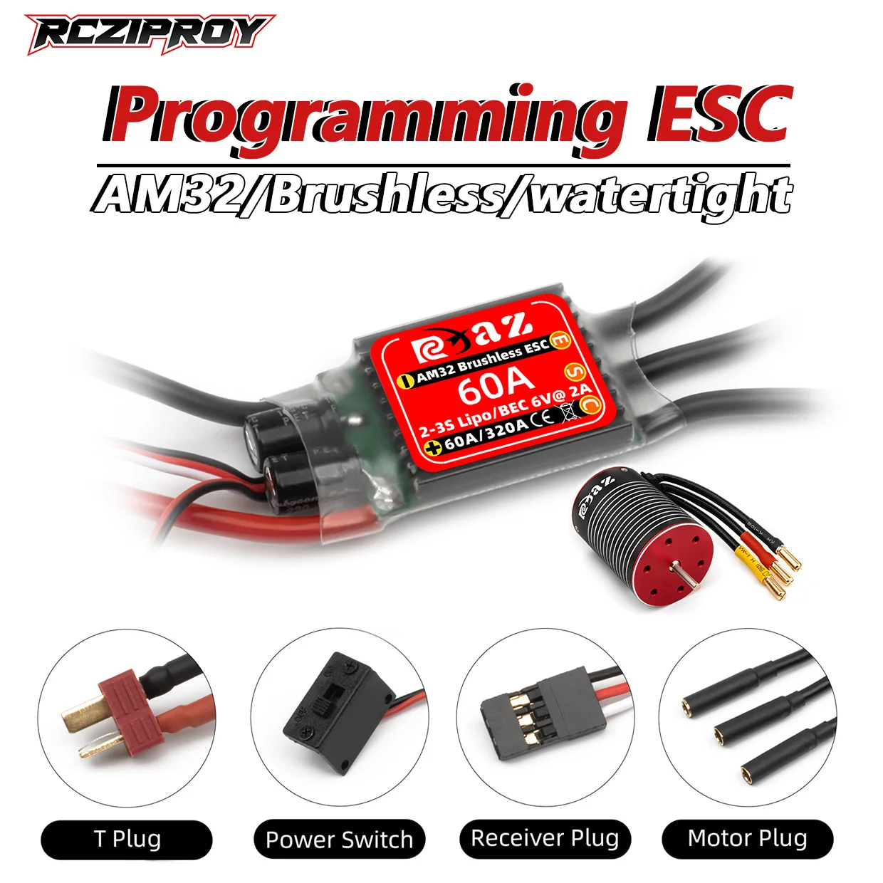 

Waterproof 3650 brushless motor AM32 60A ESC programming, suitable for 1/10 RC car Traxxas Flat Running Tamiya climbing car