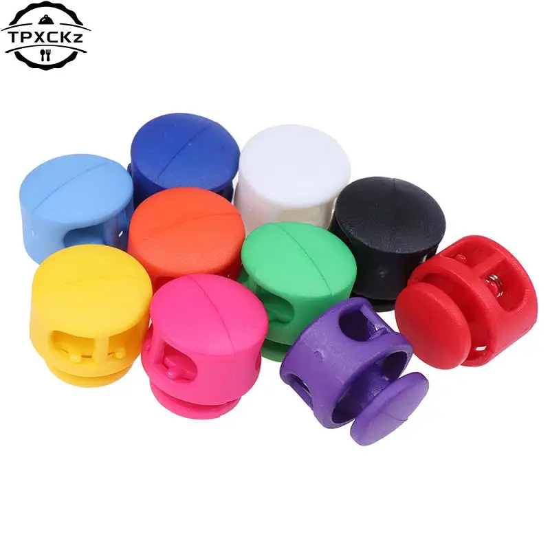 10pcs Double Hole Spring Cord Lock Round Ball Shaped Toggle Stoppers Stop Sliding Cord Fasteners Locks Buttons Ends Replacement