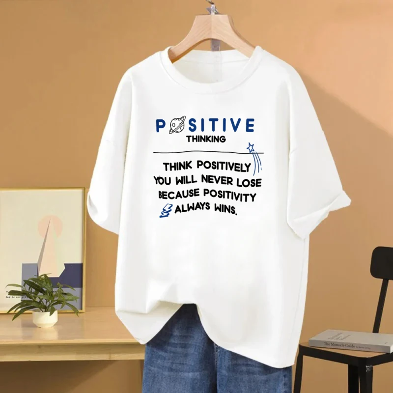 Estampado de planeta espacial y meteorito de manga corta con estampado de algodón suelto para mujer adecuado para primavera y verano