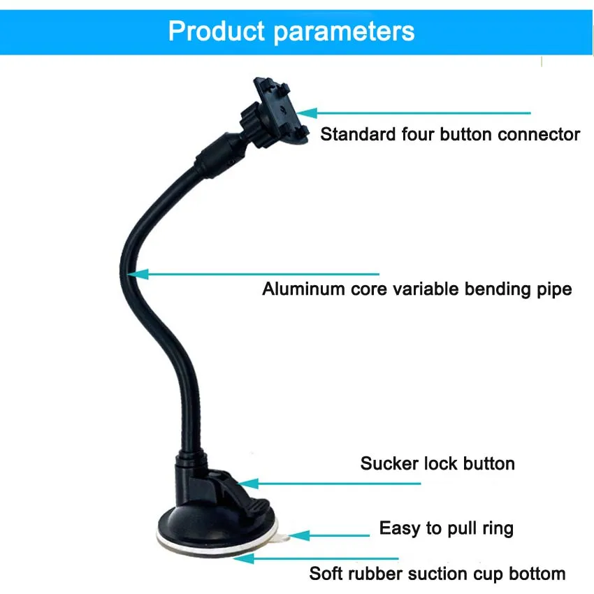 Standard Four Button Head 22/33/43/53 Cm Long Rod Windshield Suction Cup Bracket Base Universal 4 Buckle Car Mobile Phone Holder