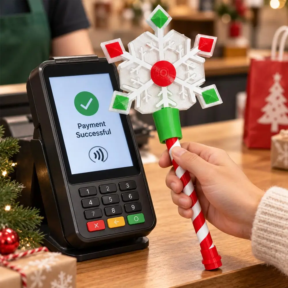 Christmas Snowflake Shape NFC Reader Wand Red White Candy Cane Handle Contactless Card Reading Prop Retail Holiday Decor 2027