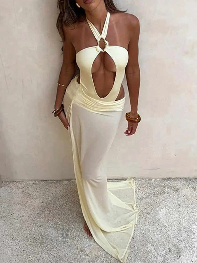 AOTVOTEE Women Solid Sexy One Piece Swimsuit Mesh Skirt 2 Piece Set Beach Vacation Bikinis 2025 New Summer Swimwear Bikinis Set