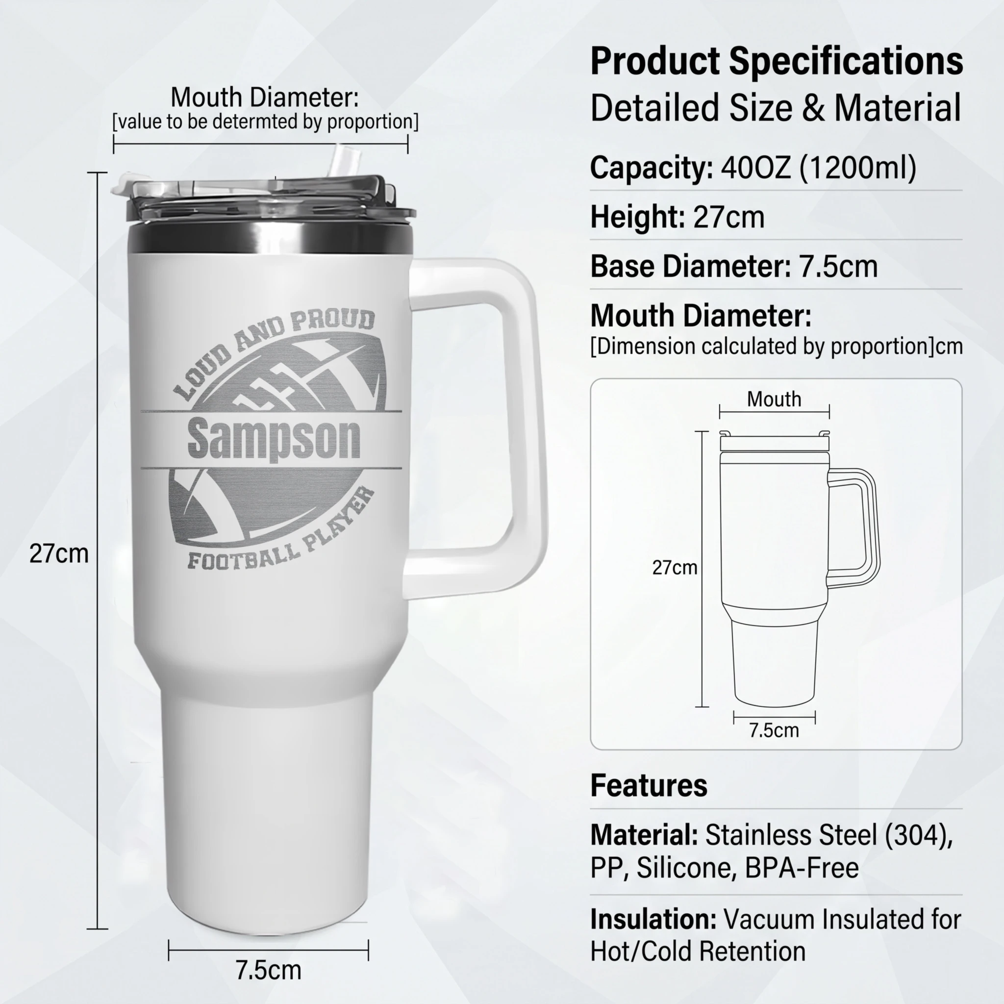 Custom Insulated Water Bottle Stainless Steel Tumble Cold And Hot Flasks Double Wall With Handle for Sports Outdoor Cup Coffe - view 6