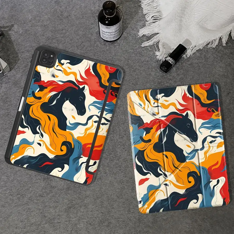 Abstract Horse Design Holder Cover Tablet Case For iPad Pro 2025 Pro 11th 10th 9th 8th 7th 12.9inch Air 4 5 M3 M2 1 2 M4 11inch