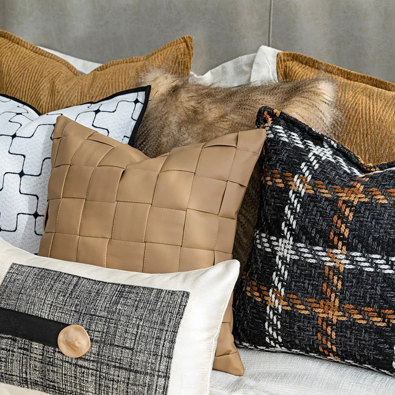 Plaid Pillow Covers France Ins Decorative Luxury Modern Pillowcase Square Cushion Case for Living Room Decor Bench Sofa Couch