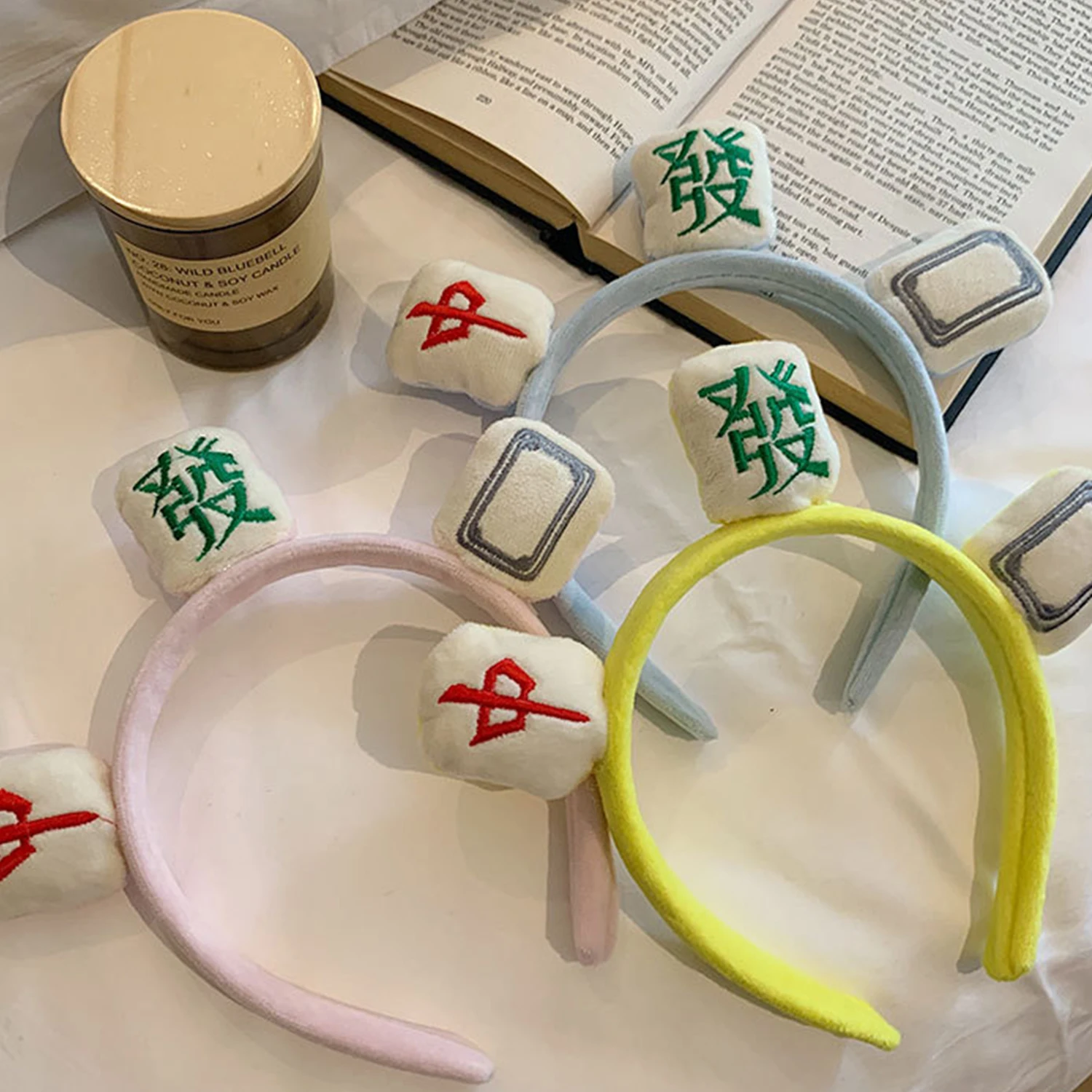

Novel Chinese Mahjong Headband Funny Female Face Wash Headband Hair Band Cream Color Headwear Hairstyle Tools Women Accessories