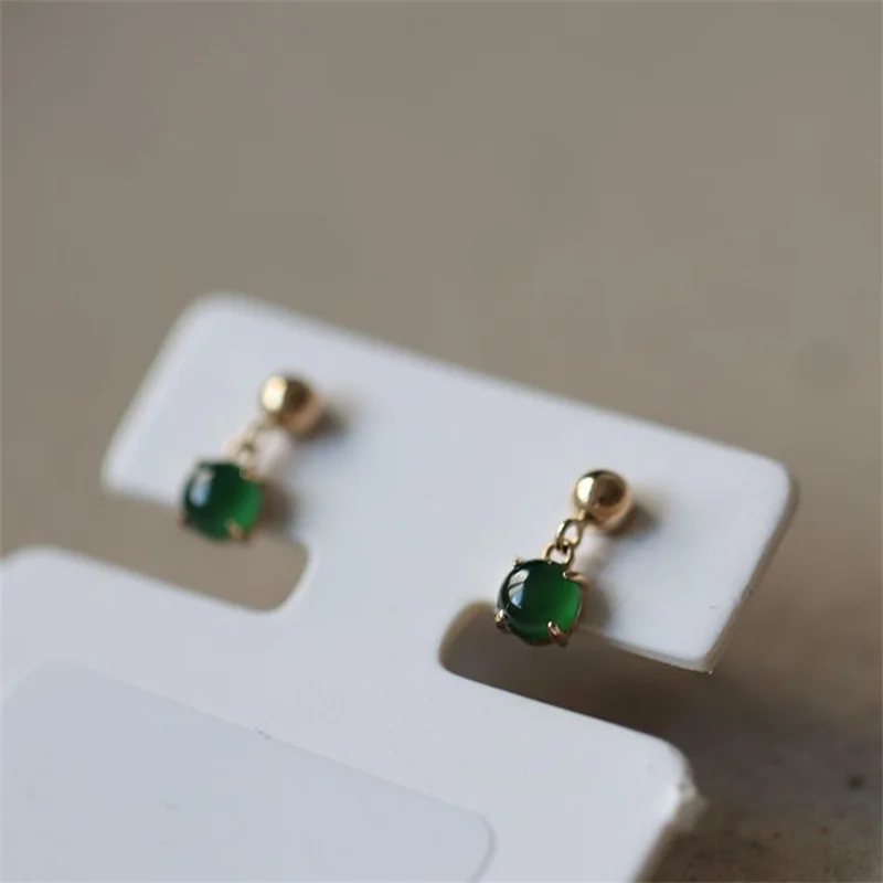 925 Sterling Silver Plating 14K Gold Vintage Green Bead Pendant Earrings for Women Party Wedding Silver Earrings Fine Jewelry Gi