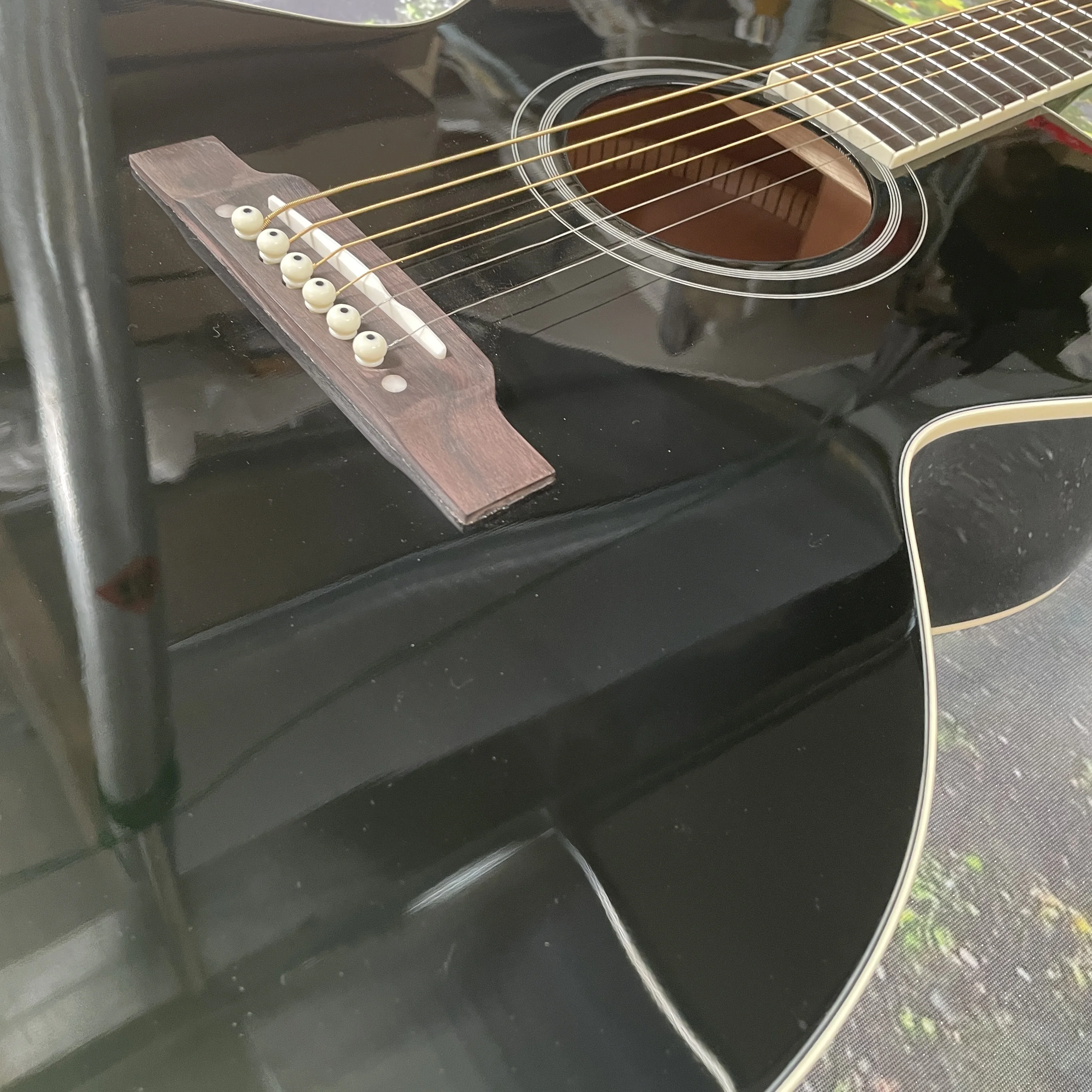 

Black J180 Acoustic Guitar NO EQ Top Solid Spruce B&S Laminate Maple, Star Inlay Fast Ship