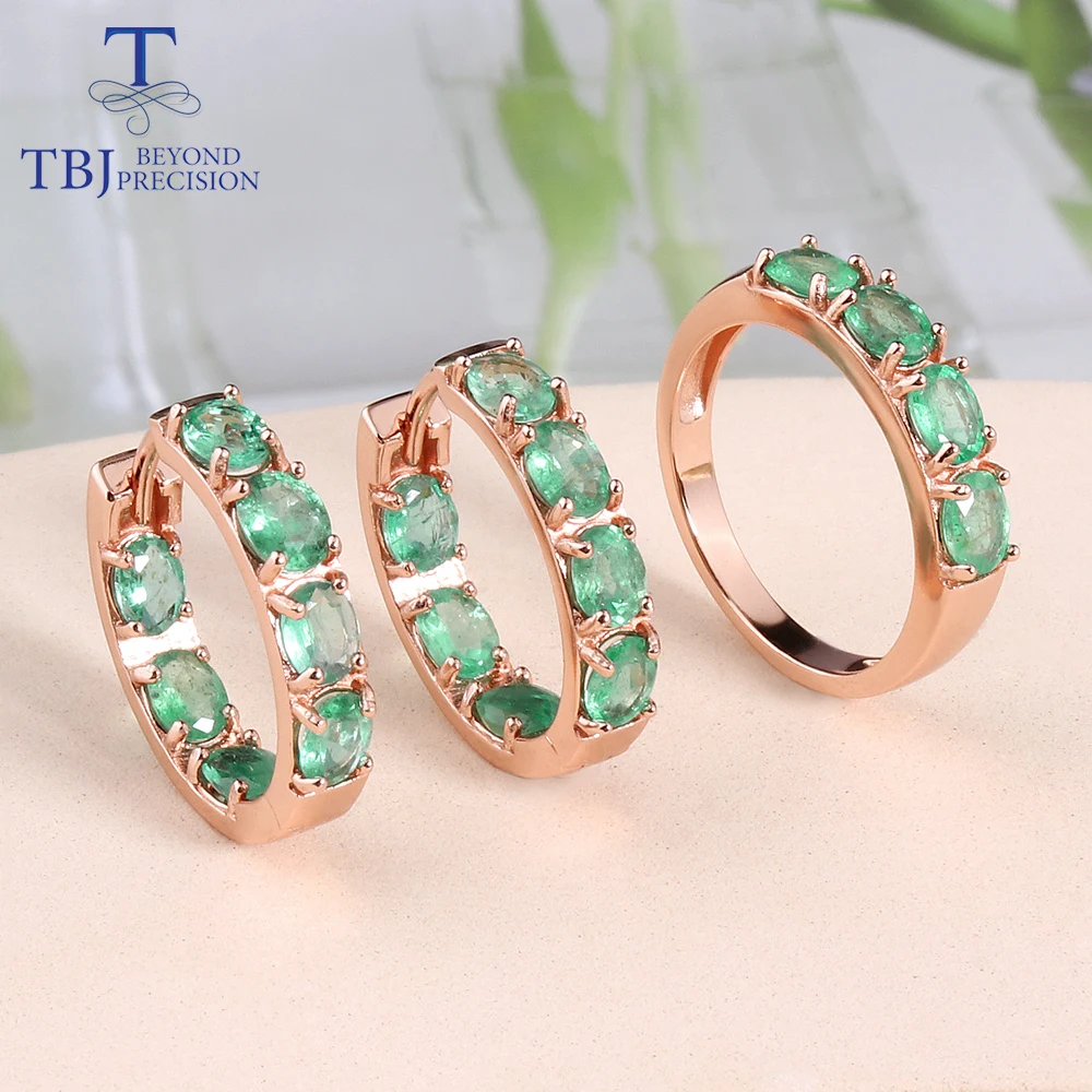 

Fashion Jewelry Zambia Green Emerald Natural Gem Ring Earrings Jewelry set Women's anniversary engagement banquet gift