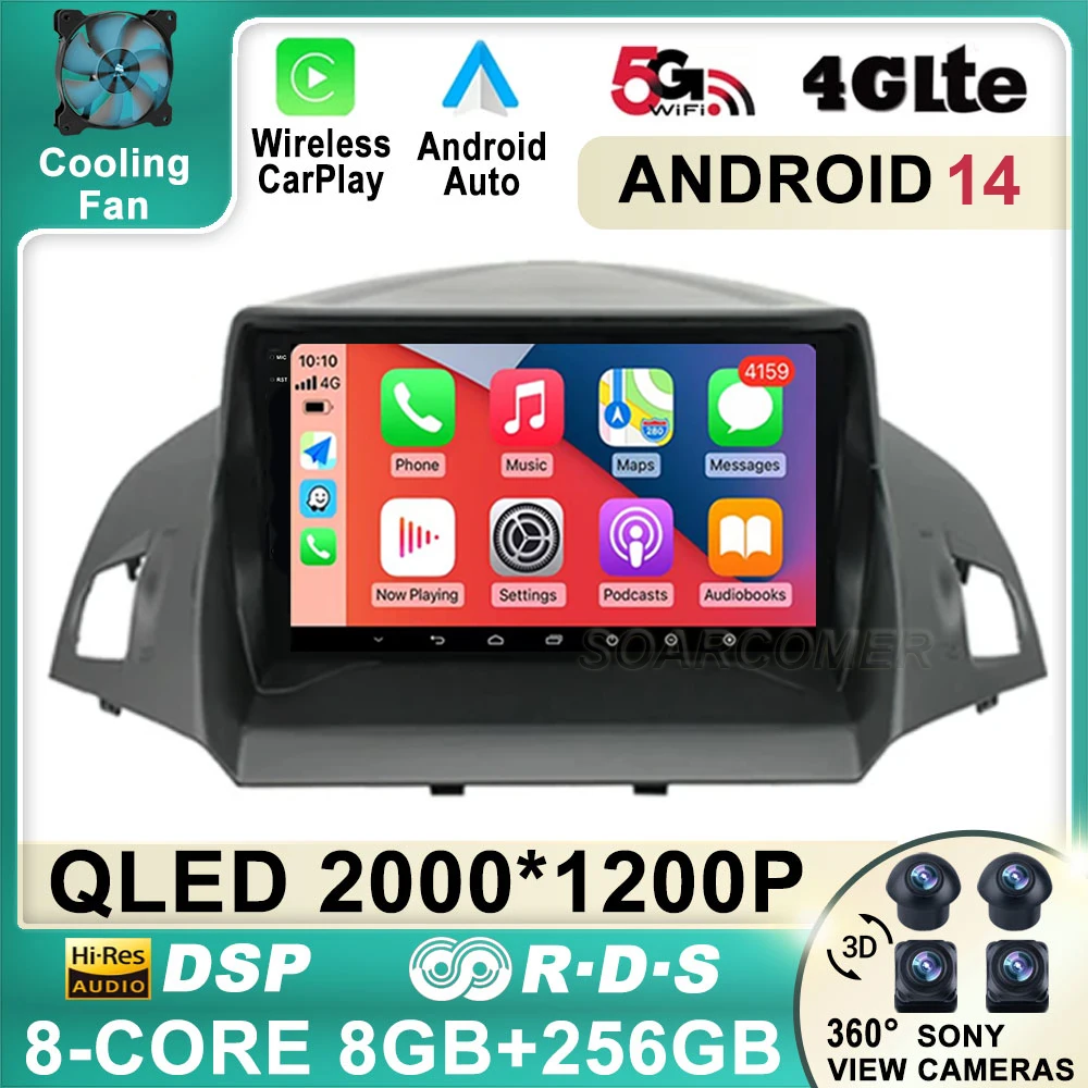 Android 14 Car Radio For Ford C-MAX Kuga 2 Escape 3 2012 - 2019 Multimedia Player Navigation GPS Wireless Carplay+Auto Head Unit