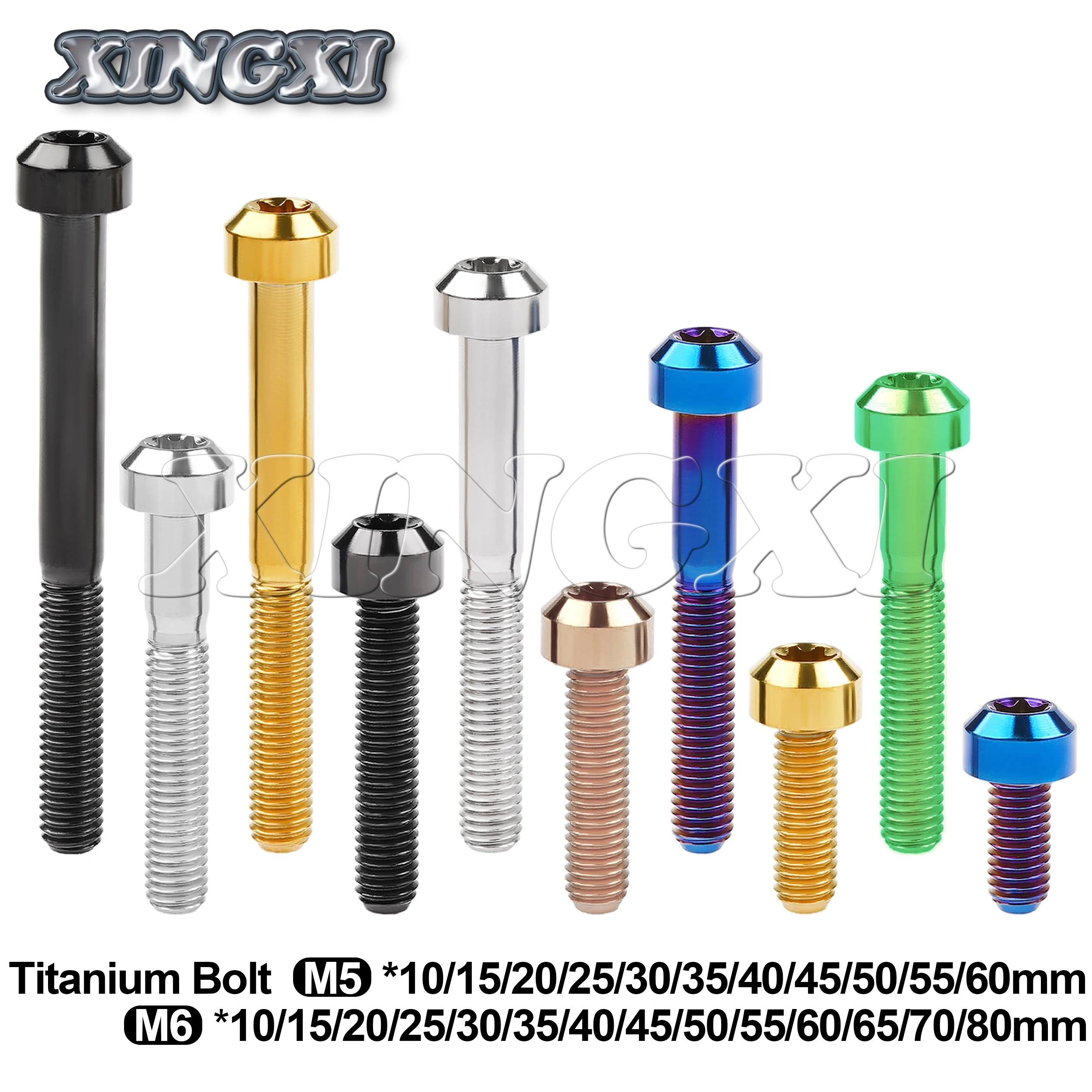 Xingxi Titanium Bolt M5/M6x10 - 80mm Inner Torx Head Ti Bolts Screw For Bicycle Motorcycle Modification 1Pcs