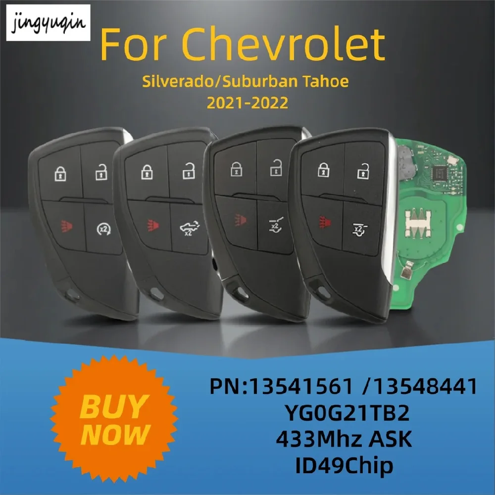 

Пульт дистанционного управления jingyuqin 433 МГц ASK с чипом ID49 YG0G21TB2 13548441/13541561 для Chevrolet Suburban Tahoe Silverado 2021-2022