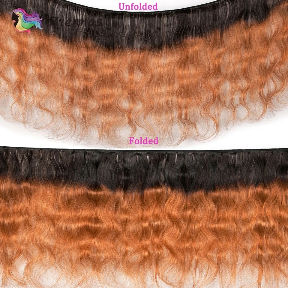 Double Drawn Body Wave Human Hair Bundles With Closure 1b 27 Ombre Brazilian Body Wave 3 Bundles With 4x4 Lace Closure For Women