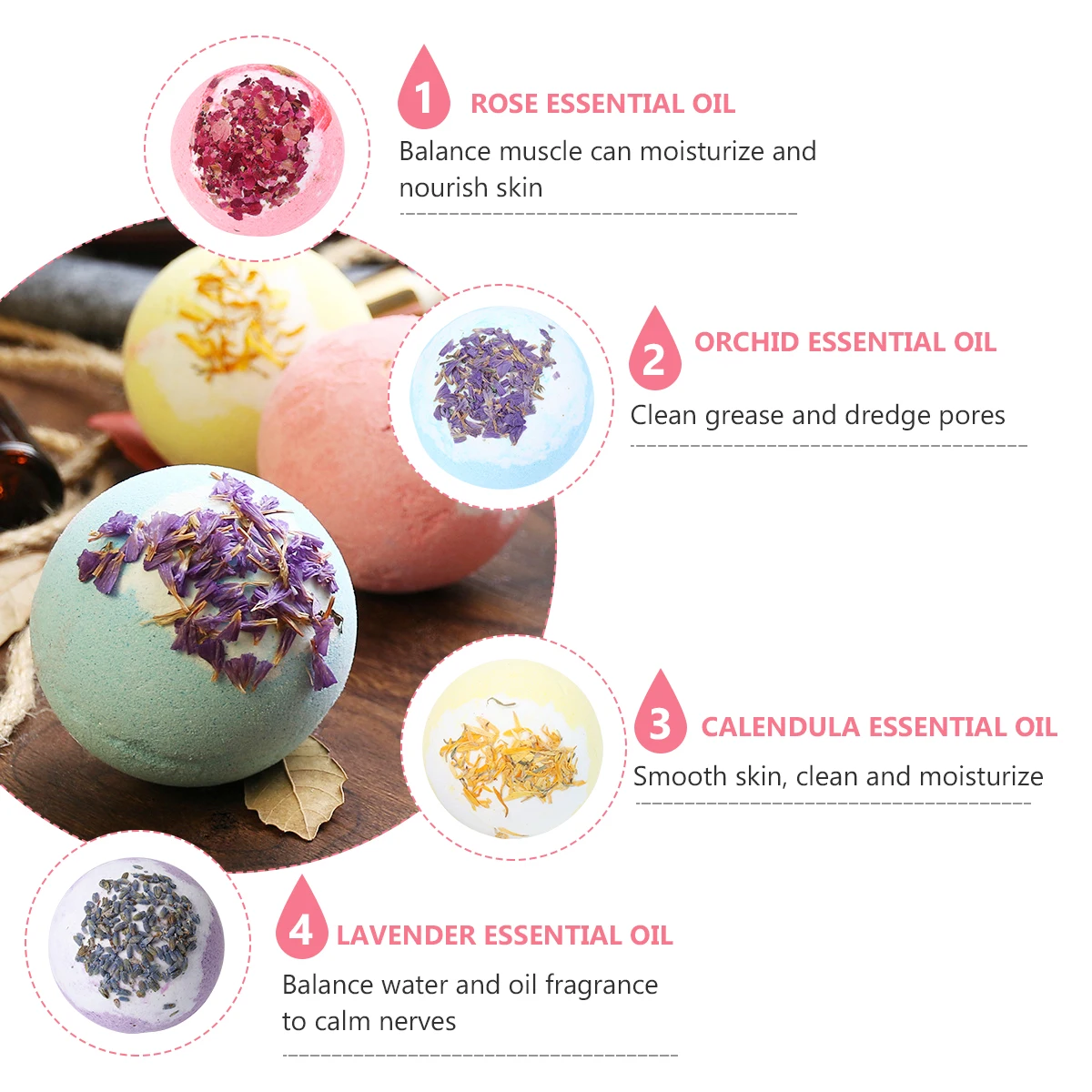 4 قطعة كرة استحمام طبيعية لتنعيم البشرة وتخفيف التعب وترطيب البشرة وملح الاستحمام الفقاعي العطري #3