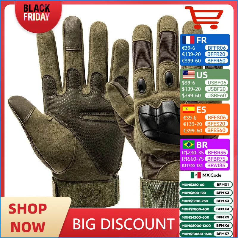 Guantes tácticos militares, guantes de tiro, diseño táctil, protección deportiva, fitness, caza en motocicleta, guantes de senderismo con todos los dedos