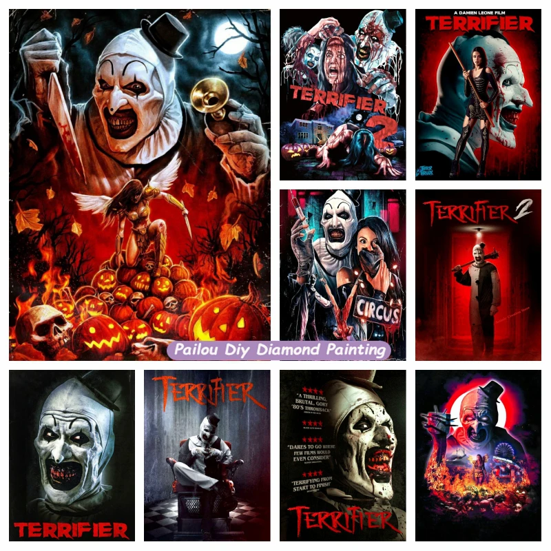 

Terrifier 2 Movie The Horror Clown Diamond Painting Art Classical Halloween Damien Leone Film Mosaic Cross Stitch Room Decor