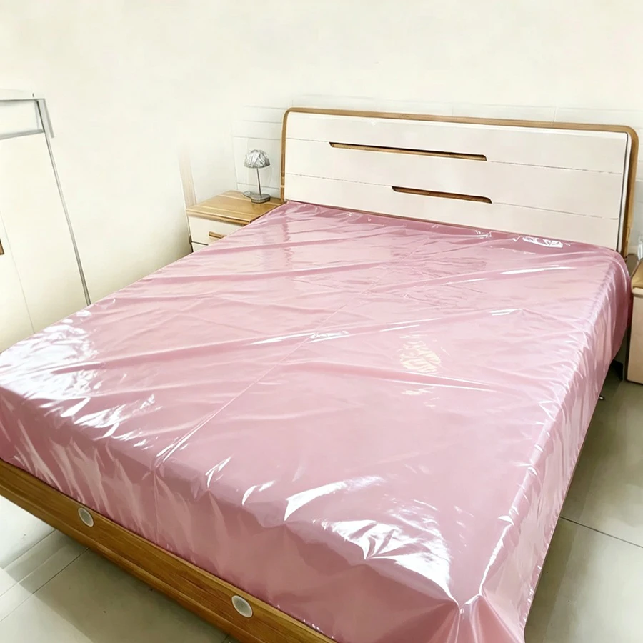 Waterproof Oilproof PVC Plastic Pink Thin Bed Sheets Dirt Resistant Essential For Renting Moisture-Proof and Dirty Proof Homes