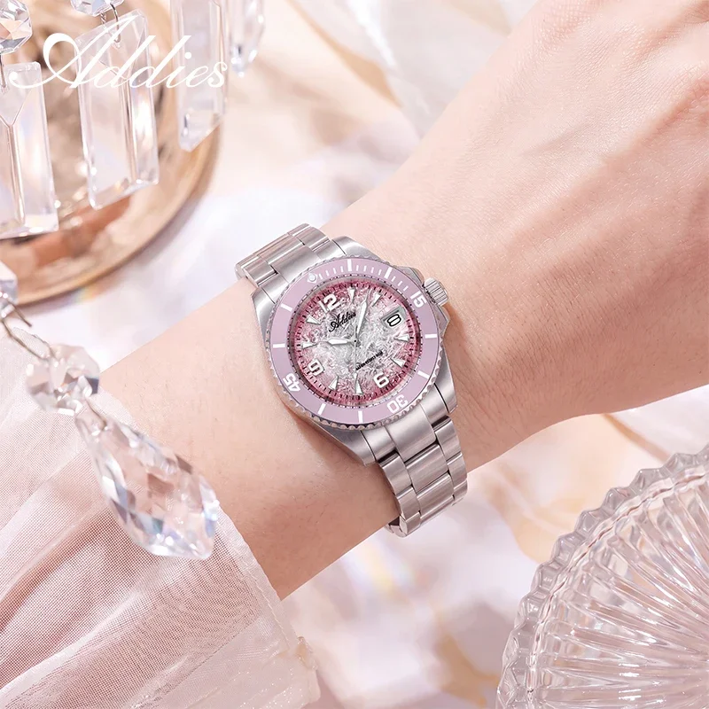ADDIES 36mm Women Watches New Luxury 316L Stainless Steel Ceramic Bezel BGW9 Luminous 50m Waterproof Sport Watch for Woman Gift