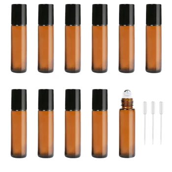 5PC 1/2/3/5/10ML Puste szklane butelki z bursztynem Pulse Essential Oil Roller Ball Narzędzia do makijażu Pojemnik na płyn do wielokrotnego napełniania
